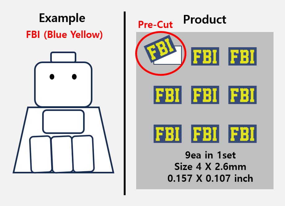 (B 4mm) FBI Bold Type patch stickers fits on minifigure