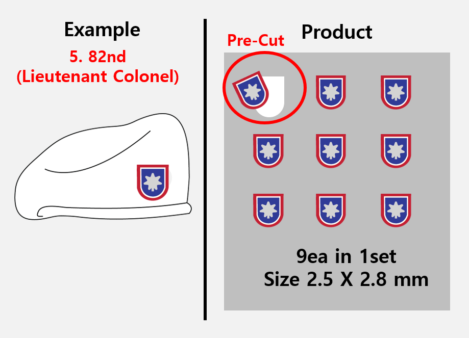 (2.5mm) Airborne 82nd Beret Rank stickers