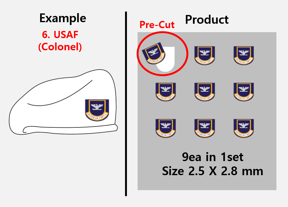 (2.5mm) US Air Forces Beret Rank stickers