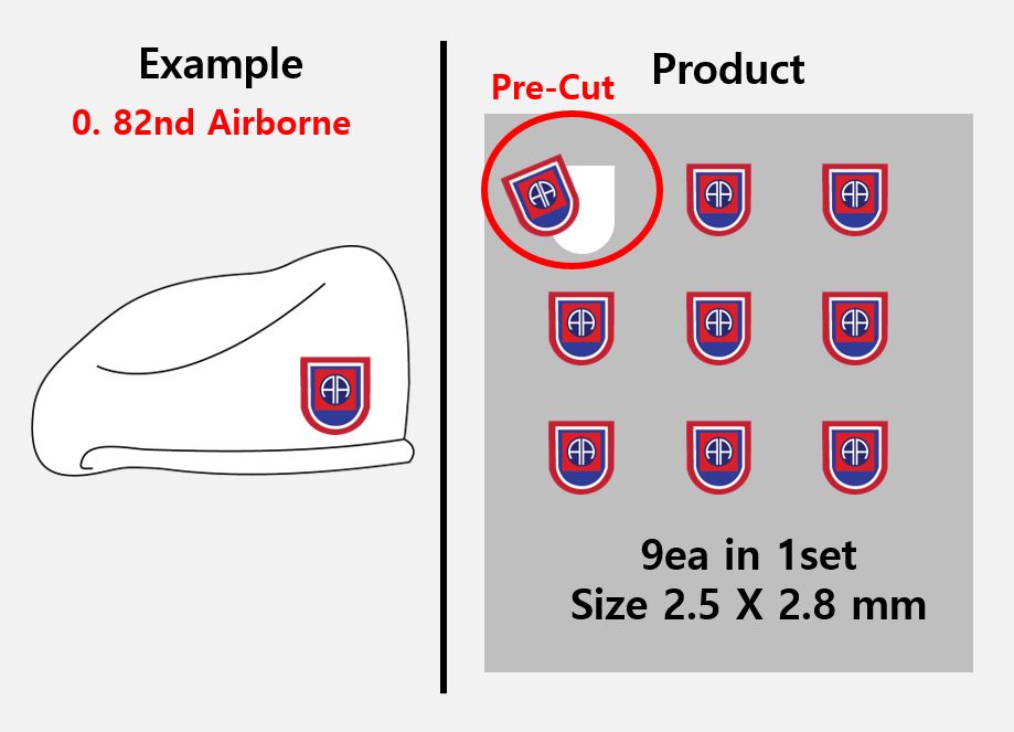 (2.5mm) Airborne 82nd Beret Rank stickers