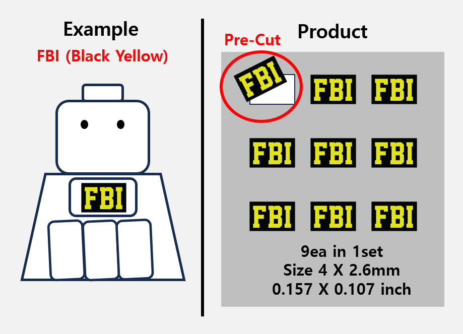 (B 4mm) FBI Bold Type patch stickers fits on minifigure