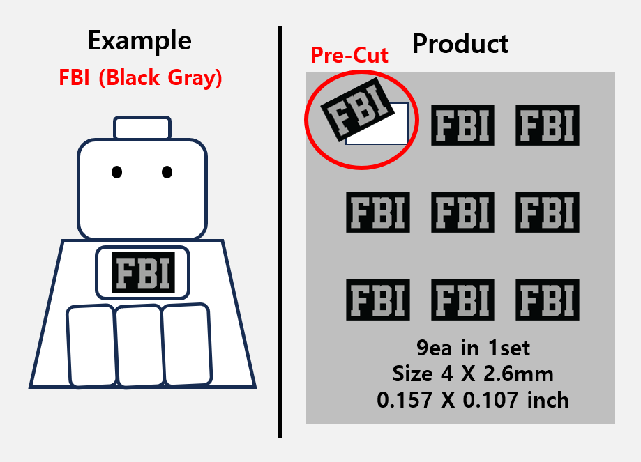 (B 4mm) FBI Bold Type patch stickers fits on minifigure