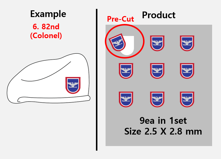 (2.5mm) Airborne 82nd Beret Rank stickers