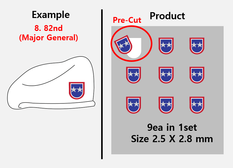 (2.5mm) Airborne 82nd Beret Rank stickers