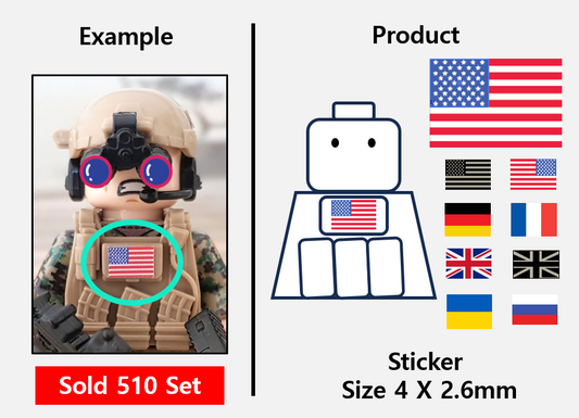 (4mm) Global Flag stickers / US Europe zimypik military minifigure action