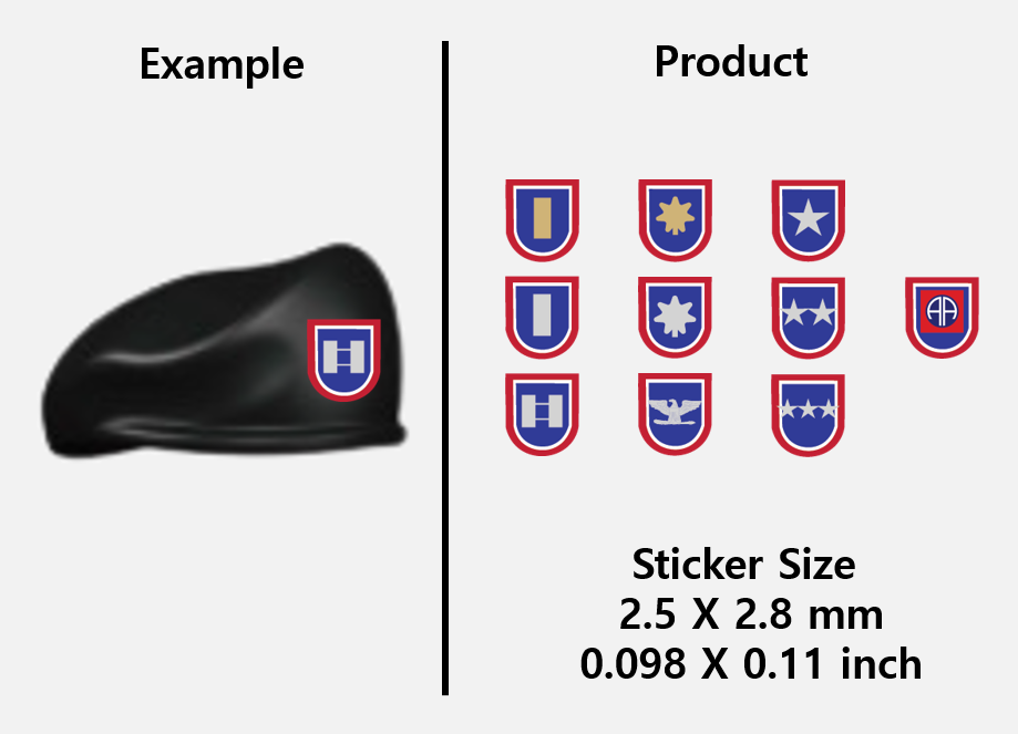 (2.5mm) Airborne 82nd Beret Rank stickers